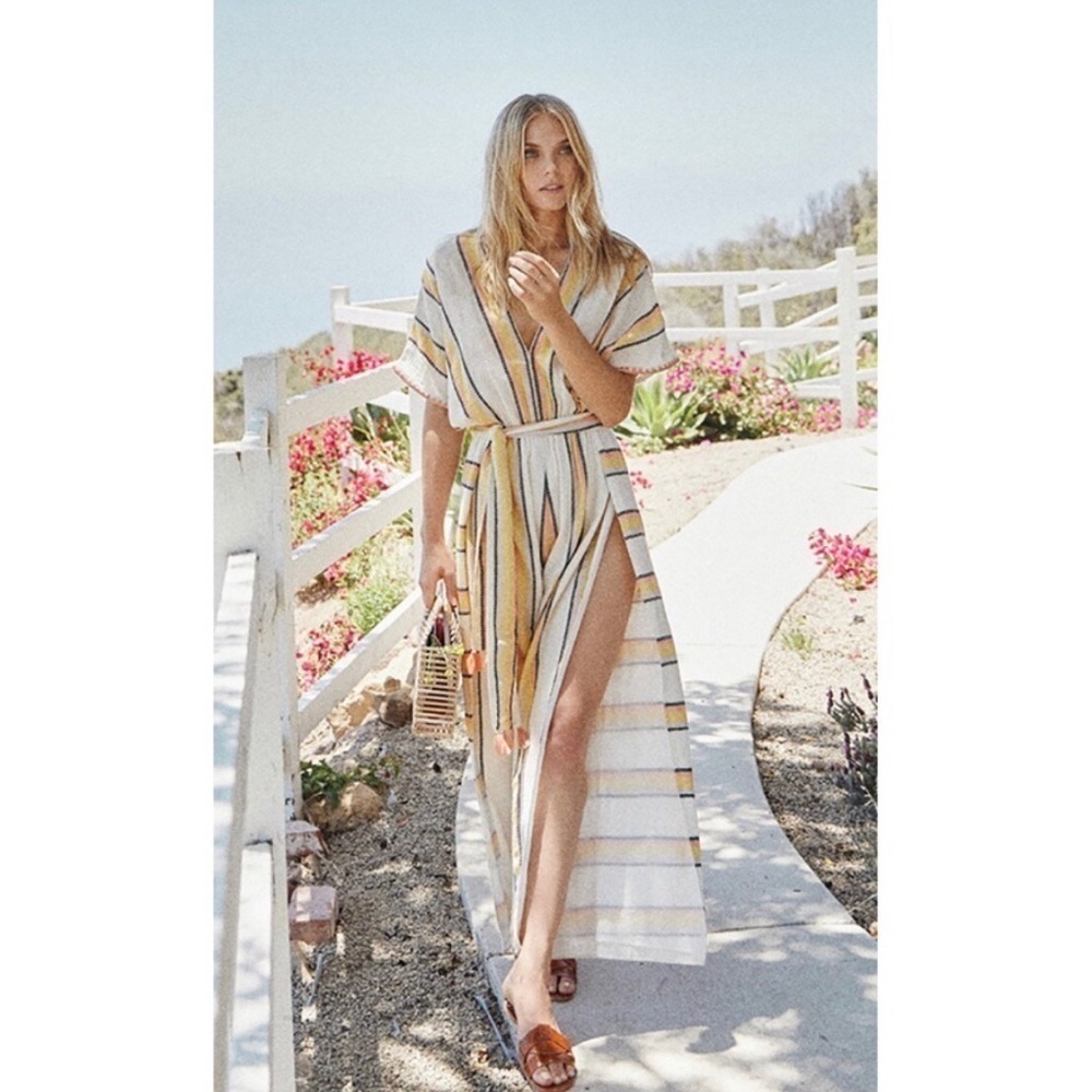 Saylor Patrice Striped Cotton Slit Leg Jumpsuit Small Embroidered Summer Beach